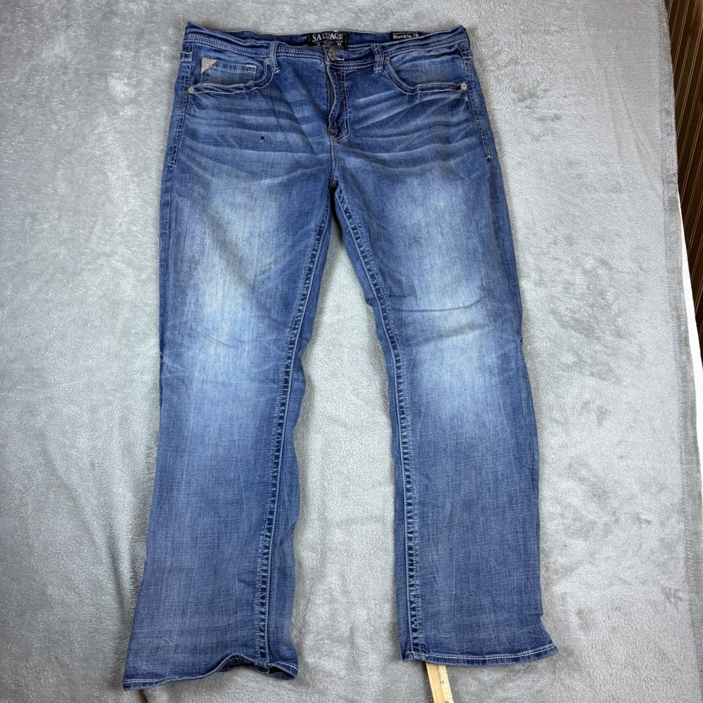 Salvage Jeans Mens 38R (Fits 38x31) Mayhem Boot Regular Bootcut Whiskered Faded